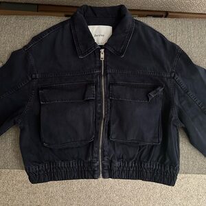 Bershka Women’s Dark Blue Cropped Jacket